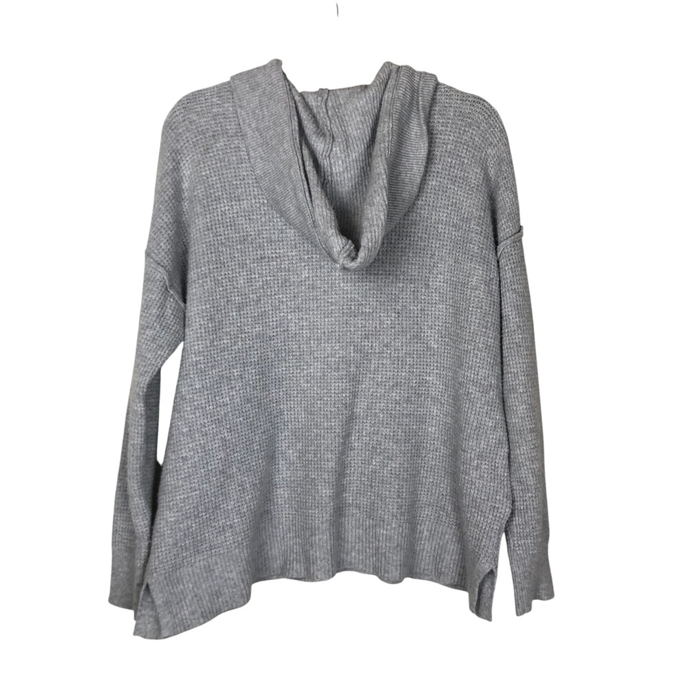 Aerie Womens Cozy Up Waffle Knit Hooded V-Neck Pullover Size XS Grey Comfy - Picture 3 of 16